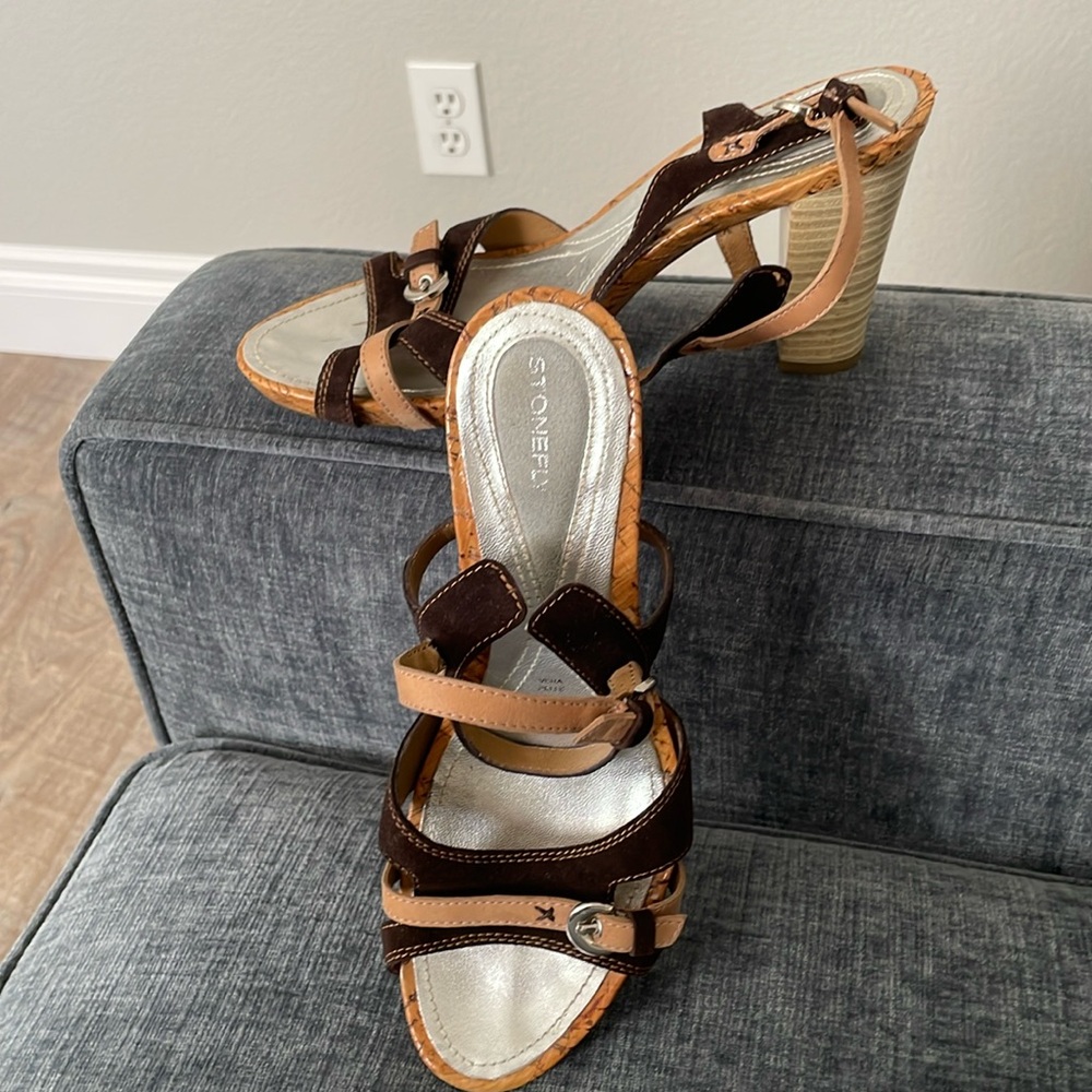 Stonefly strappy sandal 4 in. heels with suede and cork details Women’s size 37